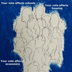 Voting postcard #1, pastel and graphite